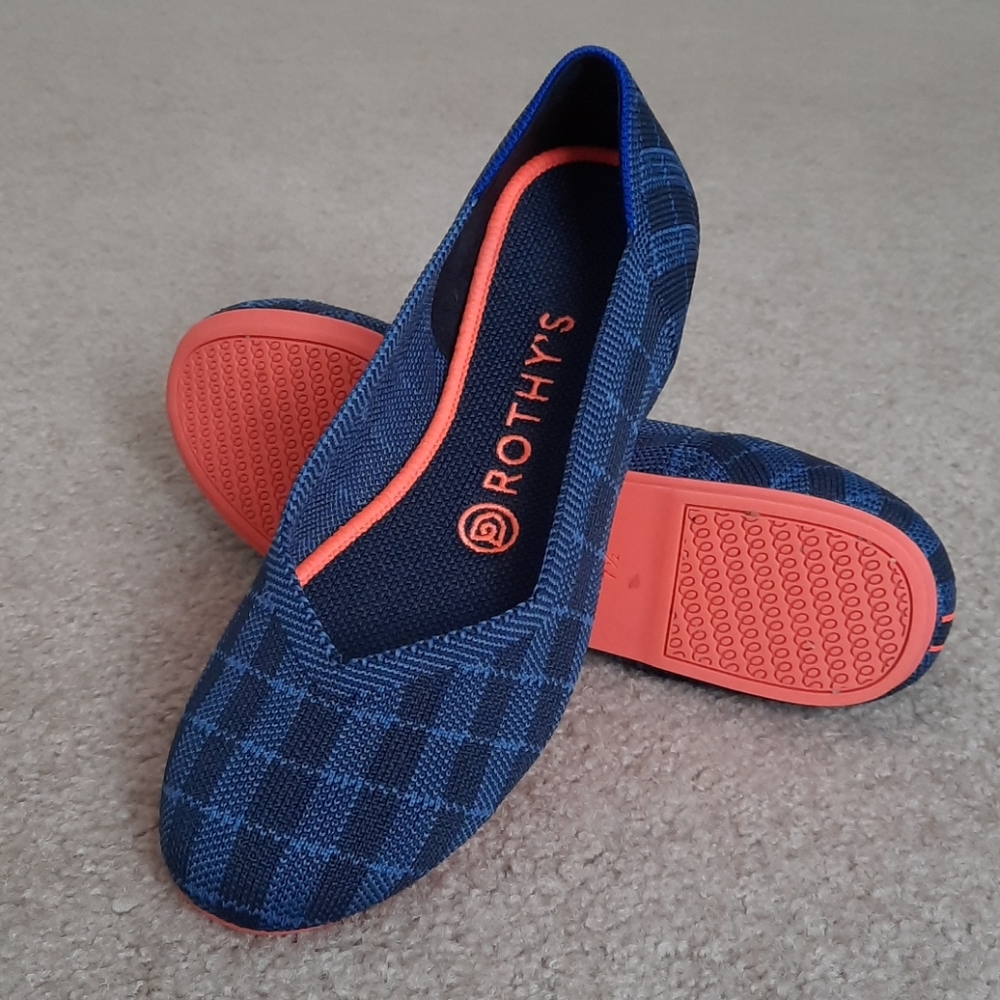 Pre-loved Rothy's Indigo Gingham flat